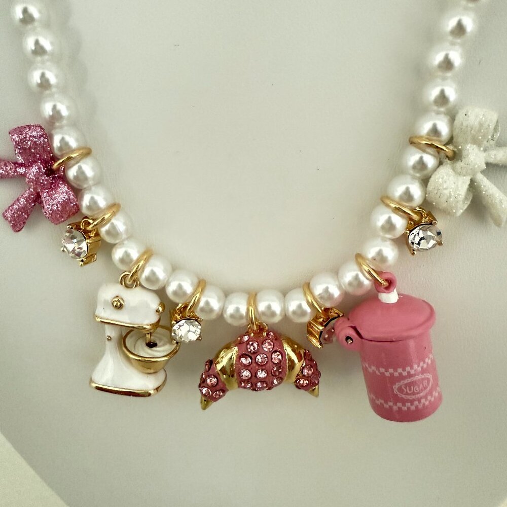 Betsey Johnson Pink and Cream Charm Necklace